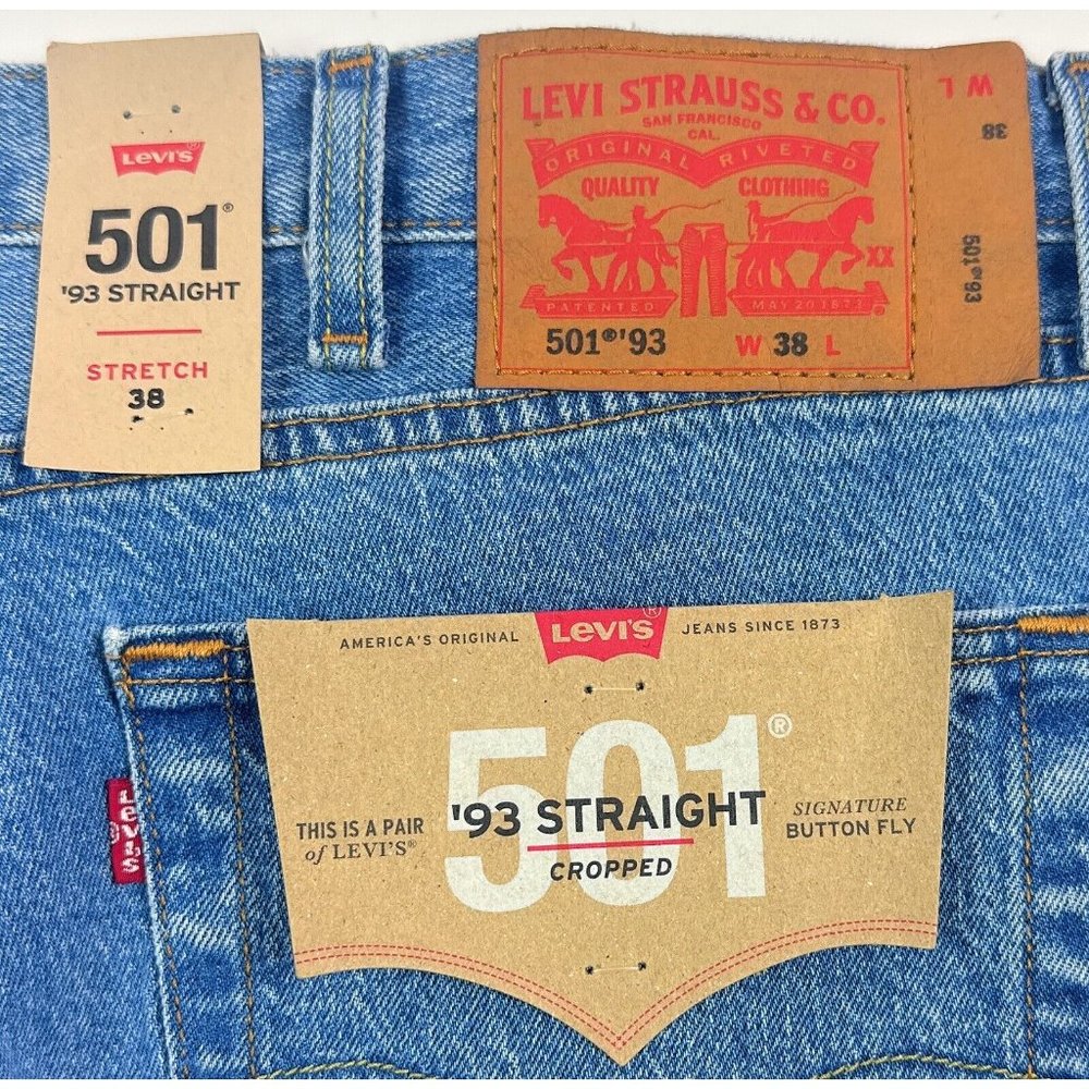 Levis 501 93 Straight Cropped Men 38 Light Blue Jeans Denim Button Fly 290980023 - Picture 3 of 12